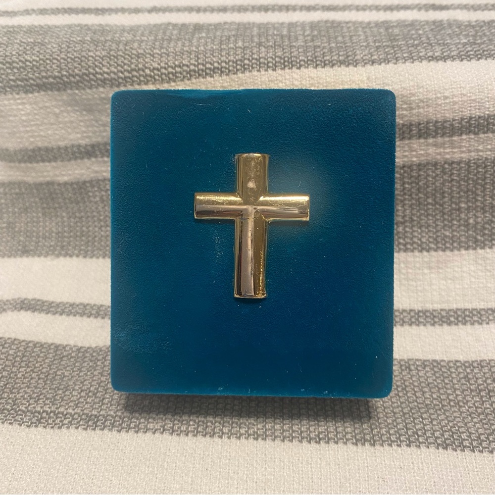 December Birthstone Blue Zircon Cross Necklace Velvet Gift Box